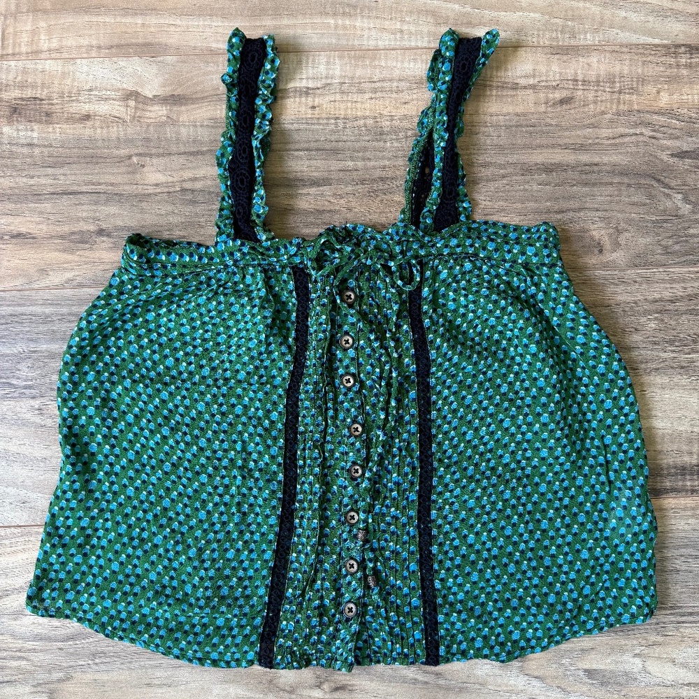 Anthro Green Sheer Lace Tank Top